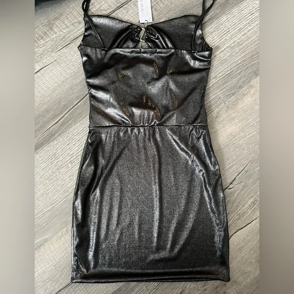 Nasty Gal Shimmering Black Mini Dress metallic - Picture 4 of 5